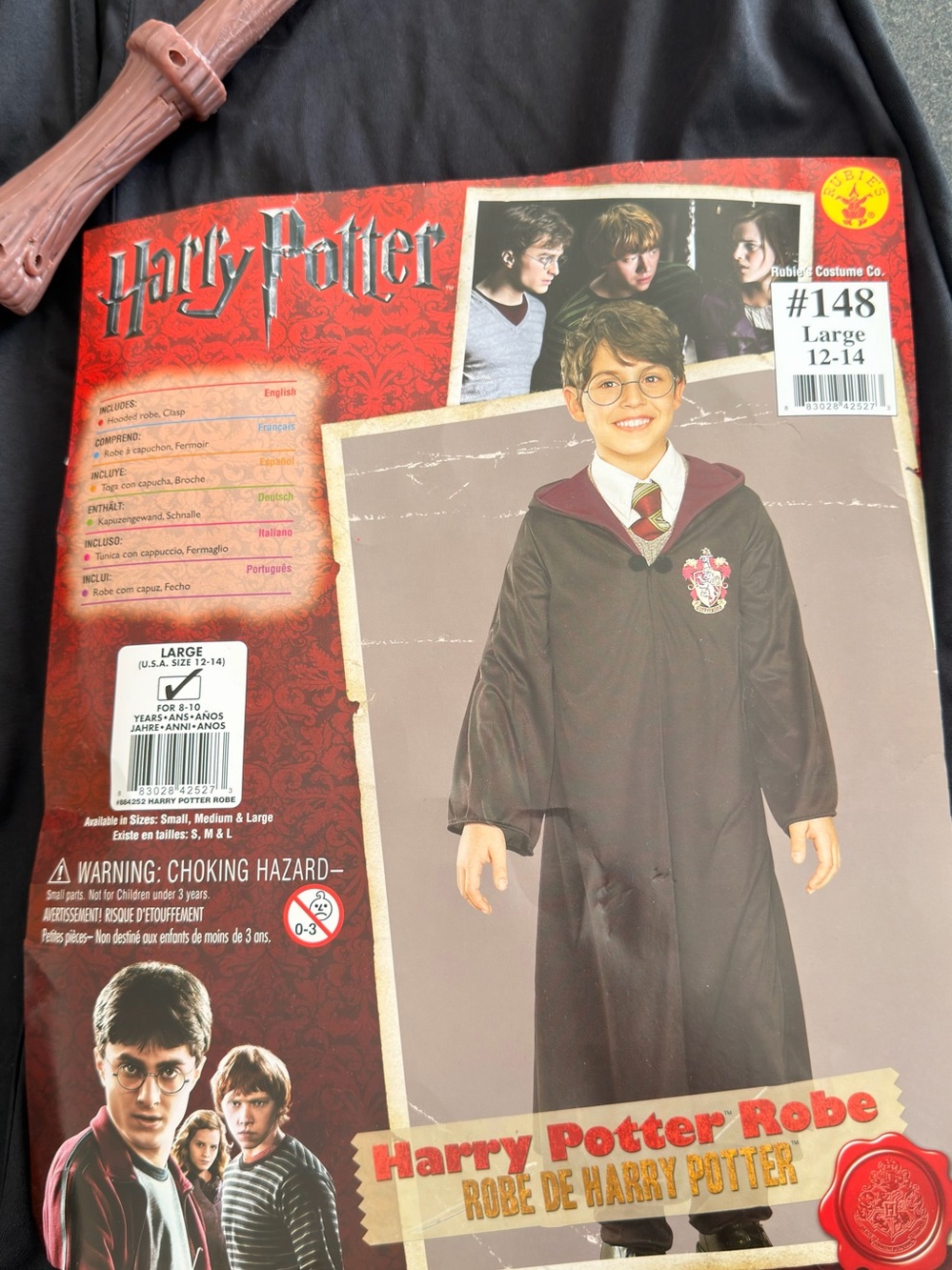 Warner Bros. Black Harry Potter Kids Robe Costume with Burgundy Trim - Large